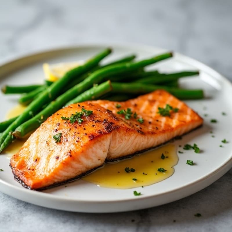 Crispy Pan-Seared Salmon with Steamed Green Beans