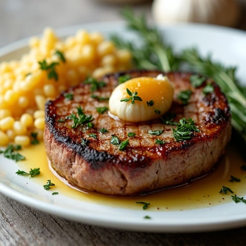 Herb-Crusted Pan-Seared Ribeye with Roasted Garlic