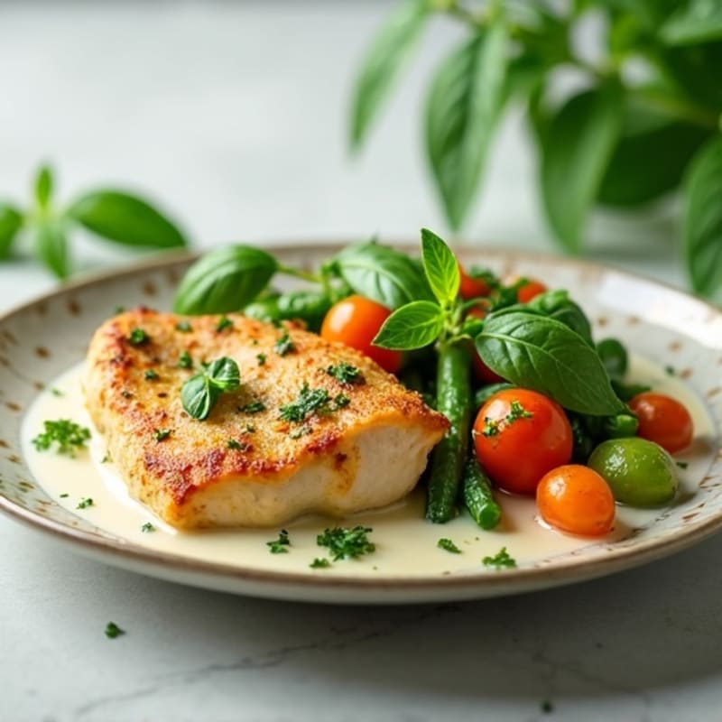 Silky Coconut Green Chicken with Fresh Basil and Crisp Vegetables
