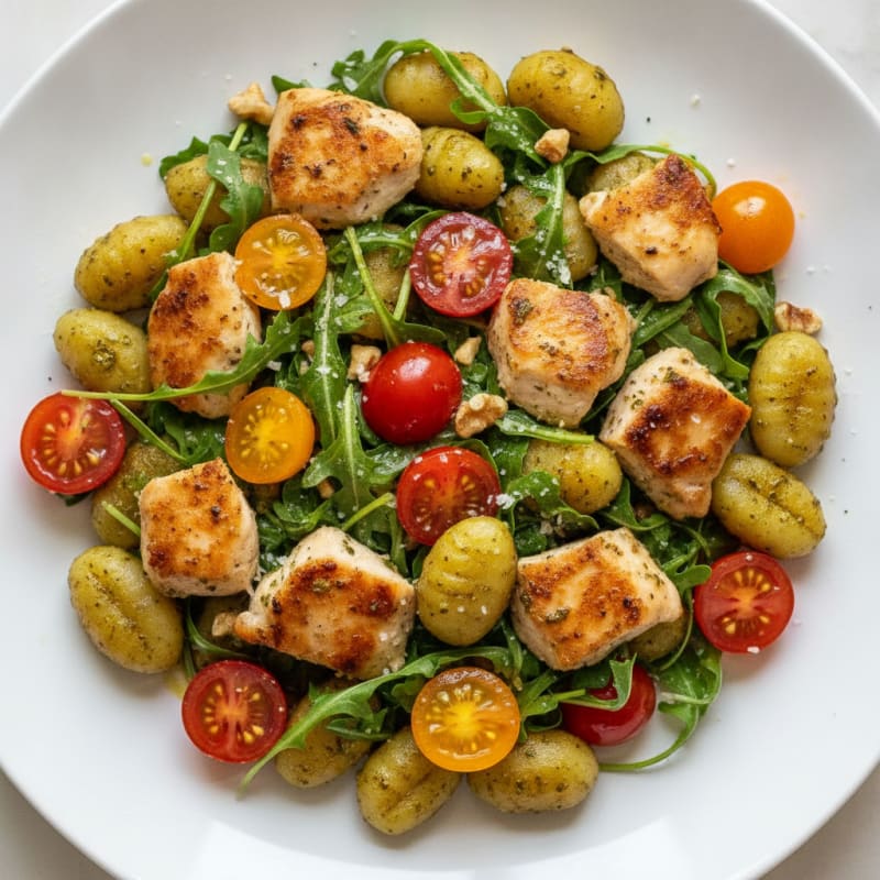 Gnocchi with Arugula Pesto and Cherry Tomatoes