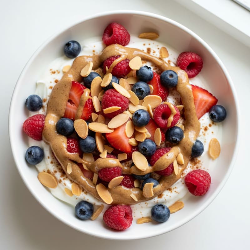 Creamy Greek Yogurt Bowl with Mixed Berries and Almond Butter