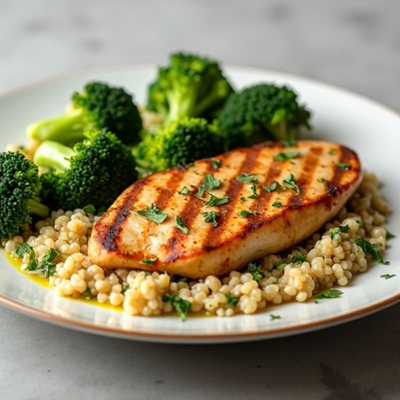Grilled Chicken Breast with Quinoa and Roasted Broccoli