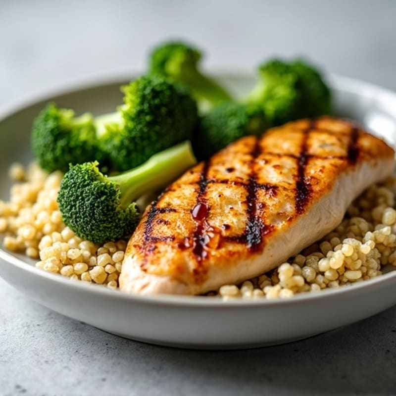 Grilled Chicken Breast with Roasted Broccoli and Quinoa