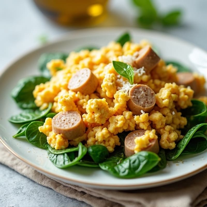 Egg White and Chicken Sausage Scramble with Spinach