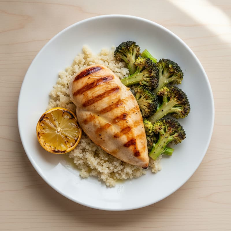 Grilled Chicken Breast with Quinoa and Roasted Broccoli