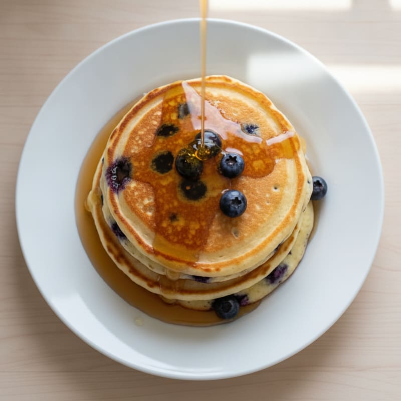 Blueberry Ricotta Pancakes with Maple Syrup