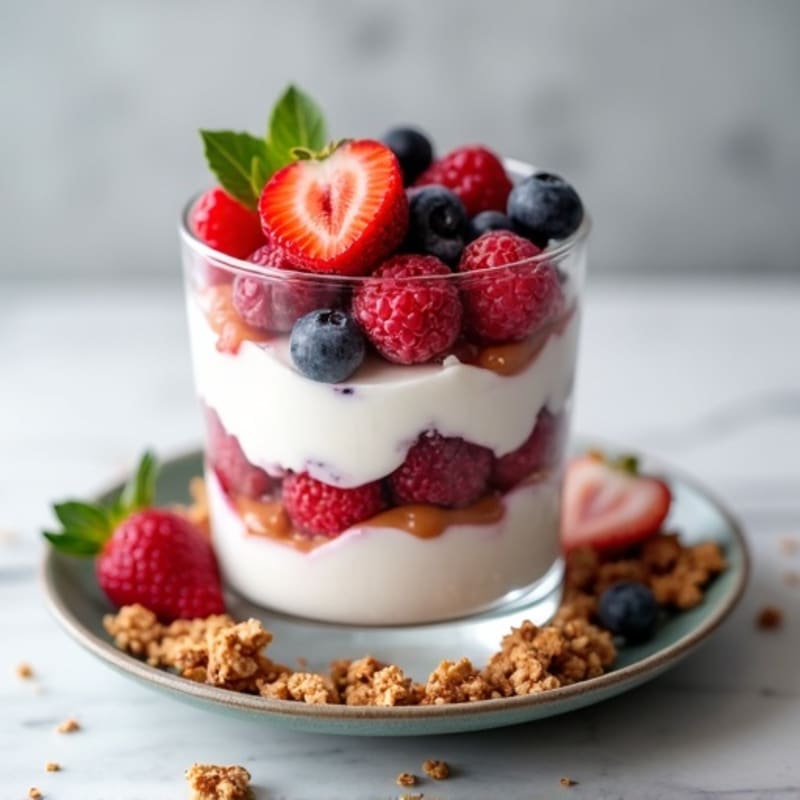 Greek Yogurt Protein Parfait with Mixed Berries and Almond Butter
