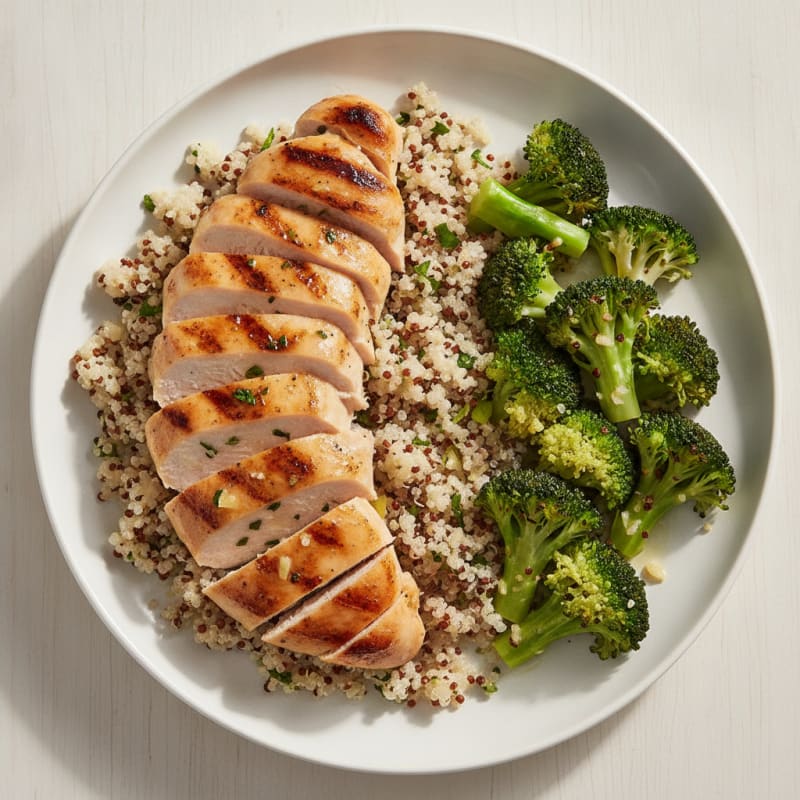 Grilled Chicken Breast with Quinoa and Steamed Broccoli