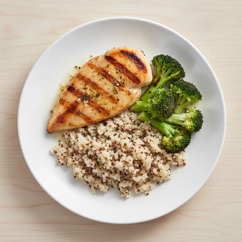 Grilled Chicken Breast with Quinoa and Steamed Broccoli
