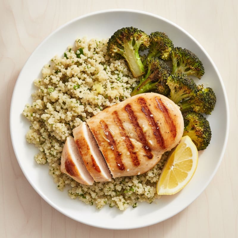 Grilled Chicken Breast with Quinoa and Roasted Broccoli