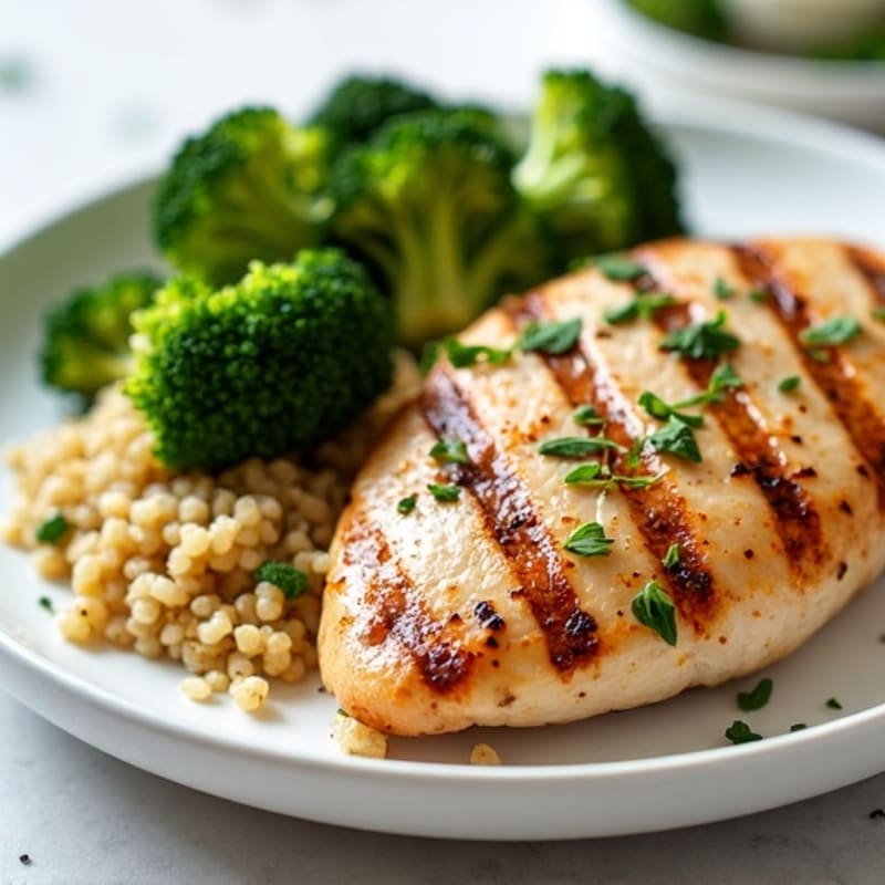 Grilled Chicken Breast with Roasted Broccoli and Quinoa