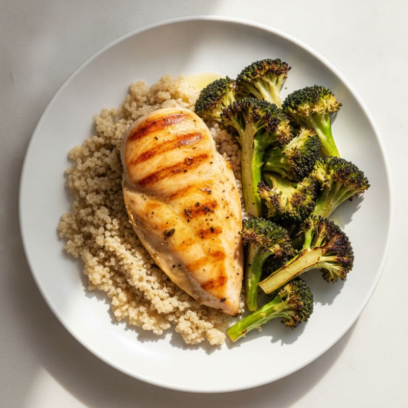 Grilled Chicken Breast with Quinoa and Roasted Broccoli