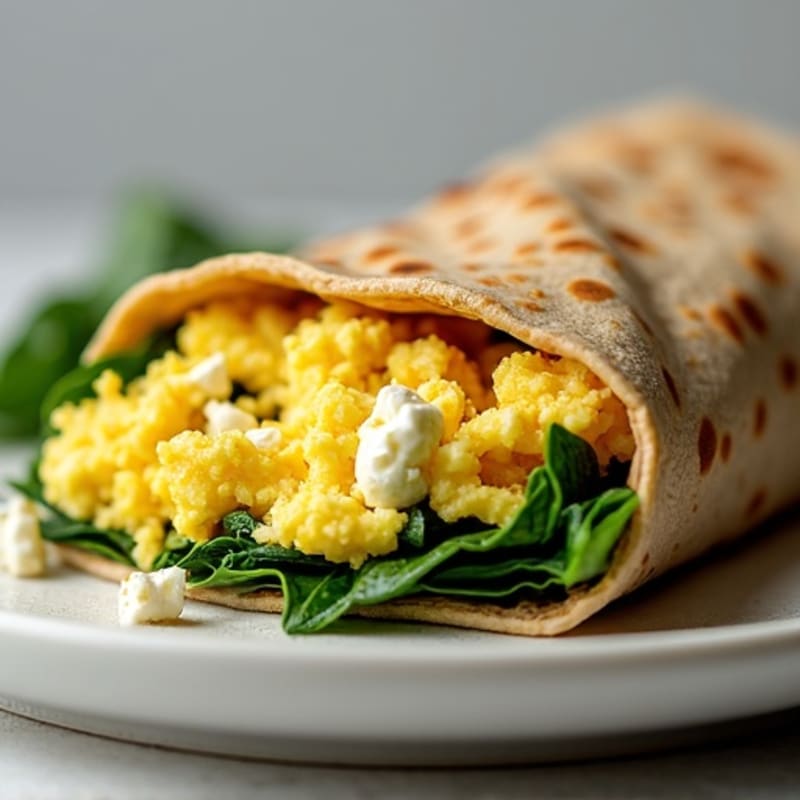 Creamy Feta Egg Scramble with Wilted Spinach Wrap