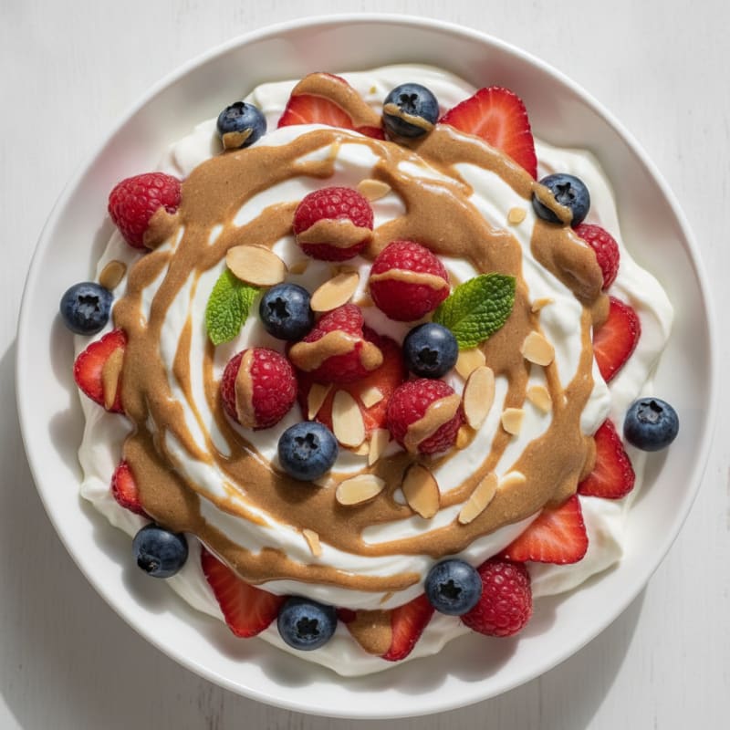 Greek Yogurt Protein Parfait with Mixed Berries and Almond Butter