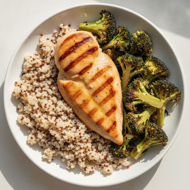 Grilled Chicken Breast with Quinoa and Roasted Broccoli