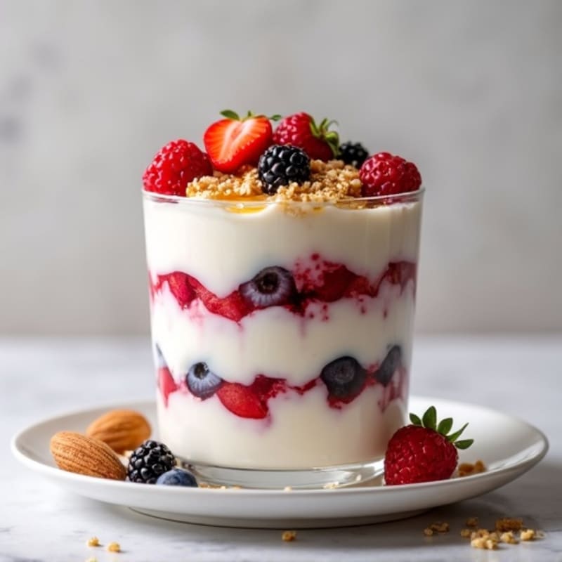 Creamy Greek Yogurt Protein Parfait with Mixed Berries and Almonds