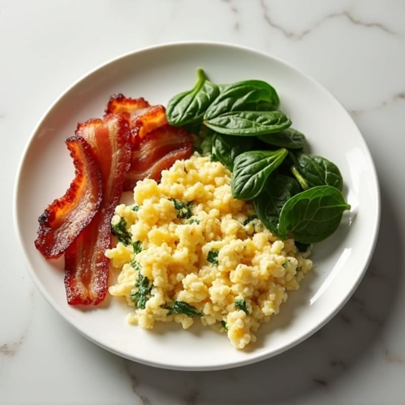 Egg White and Spinach Scramble with Grilled Turkey Bacon and Oats