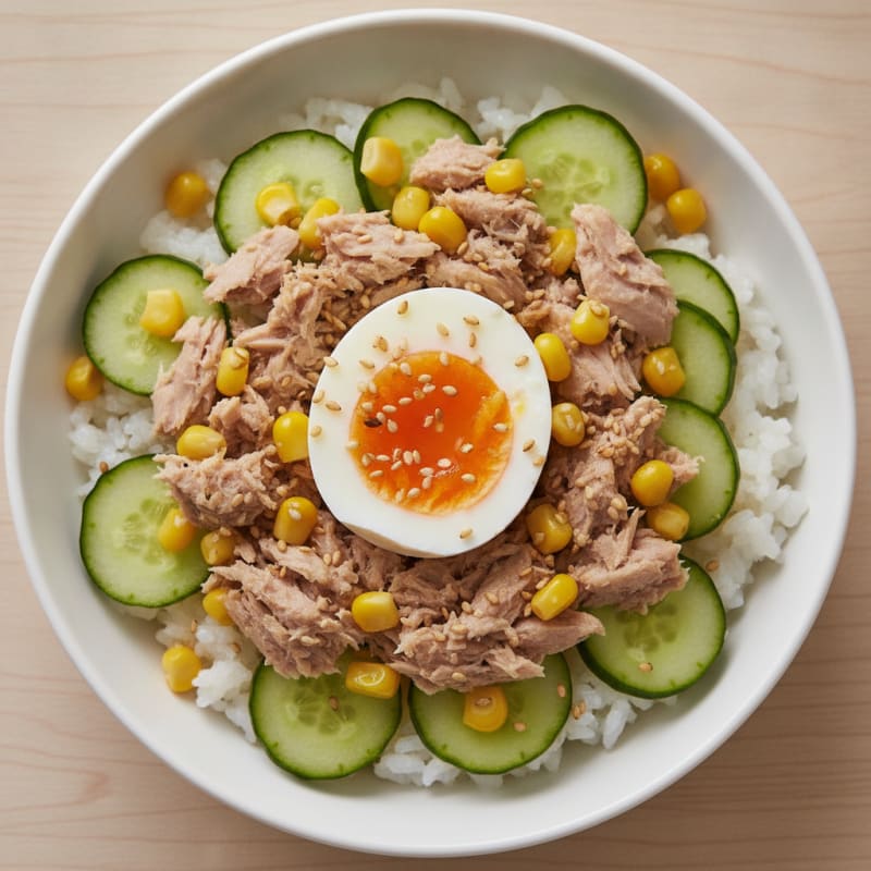 Tuna and Cucumber Rice Bowl with Sweet Corn