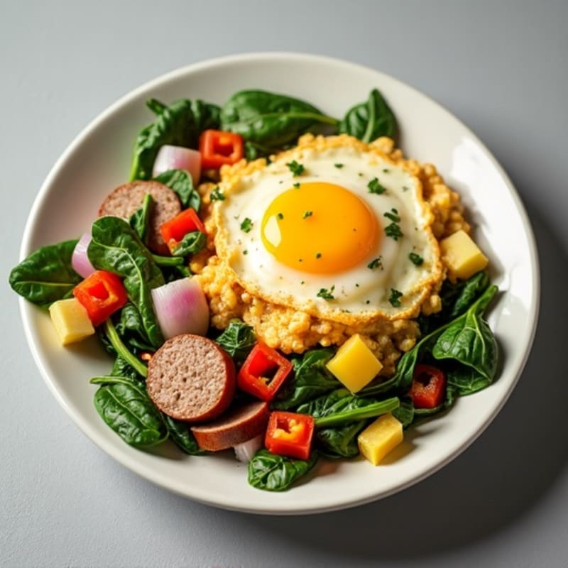 Fluffy Egg and Veggie Scramble with Lean Turkey Sausage