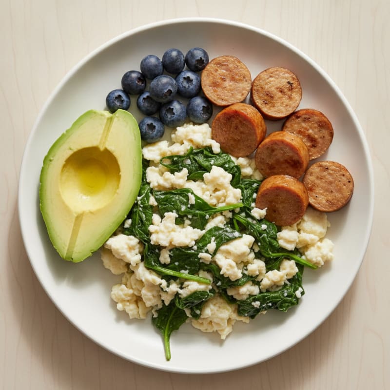 Egg White Spinach Scramble with Turkey Sausage