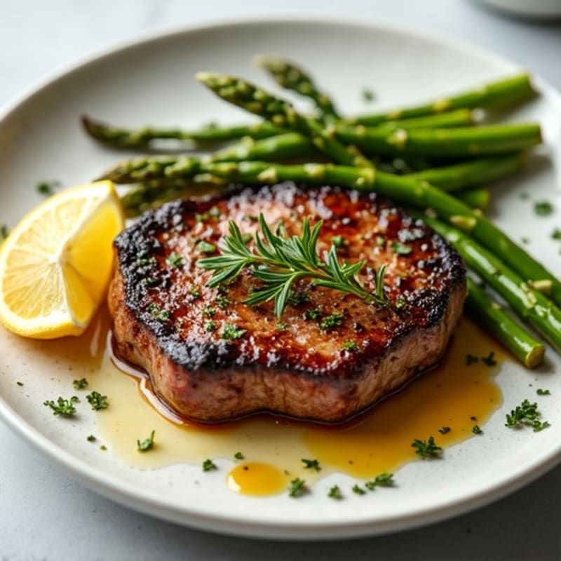 Garlic-Herb Seared Steak with Lemon Roasted Asparagus