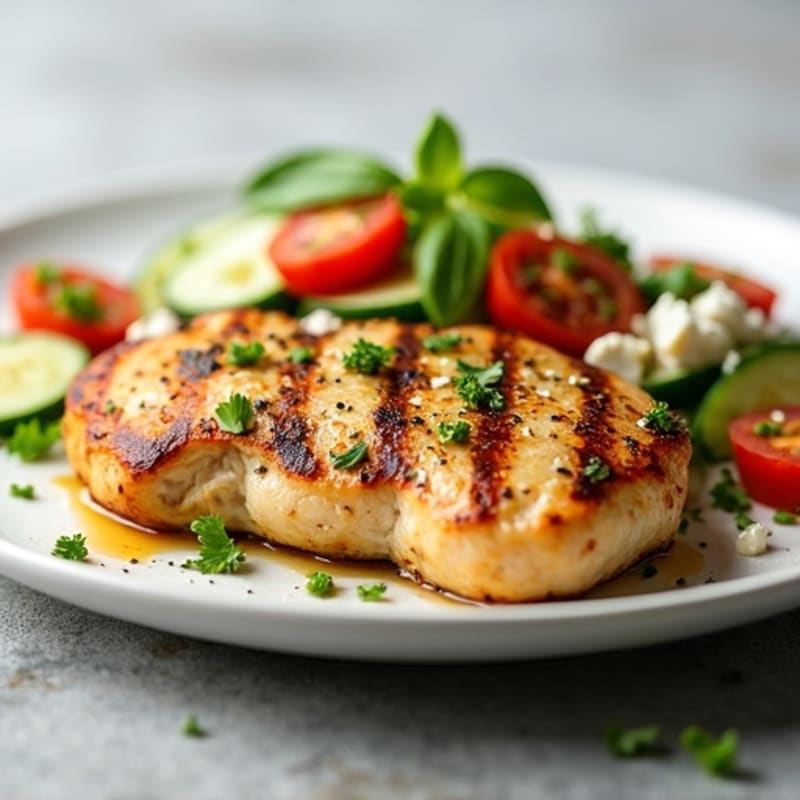 Grilled Lemon Herb Chicken with Fresh Cucumber Tomato Feta Salad
