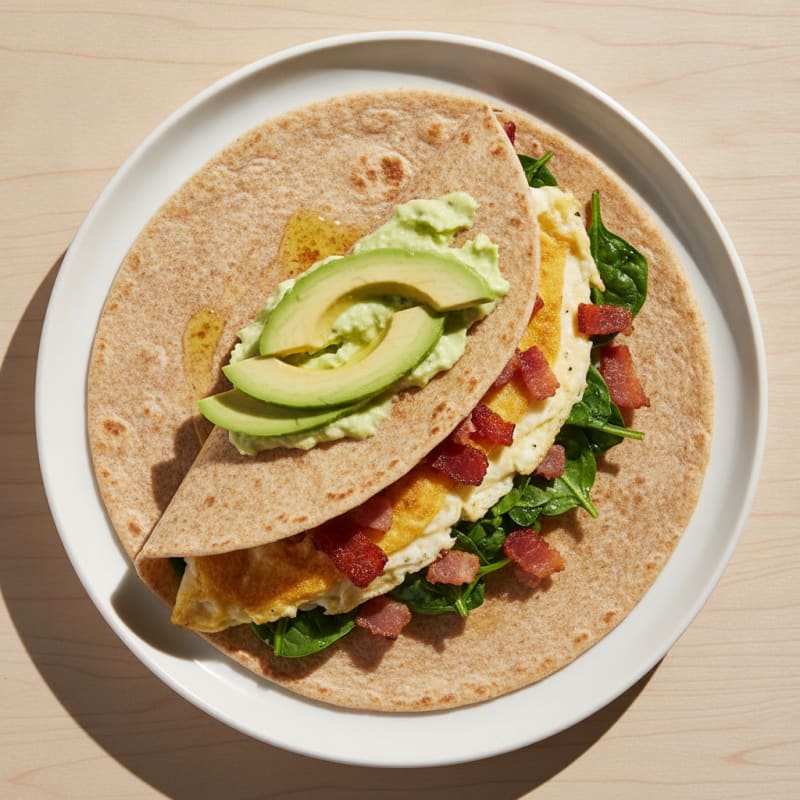 Crispy Turkey Bacon and Egg White Breakfast Wrap with Spinach