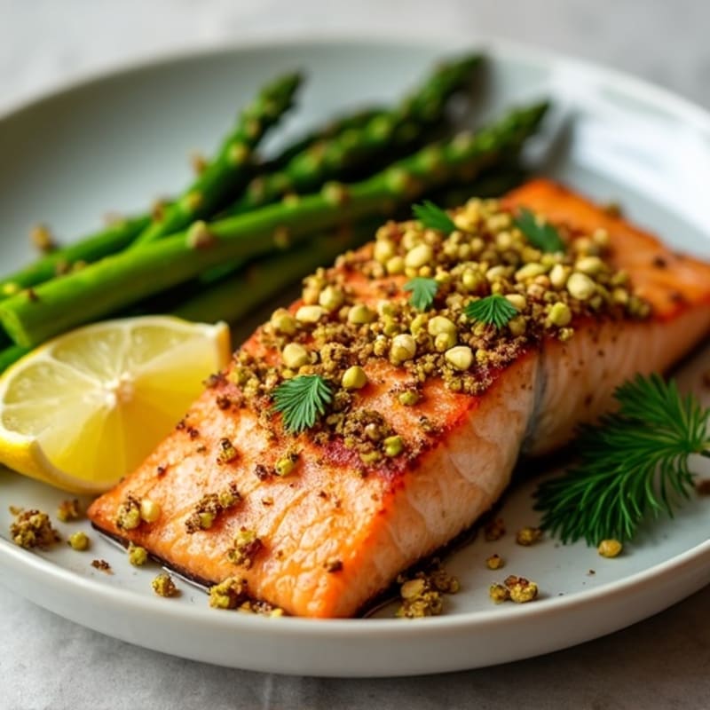 Pistachio-Crusted Salmon with Lemon-Herb Roasted Asparagus