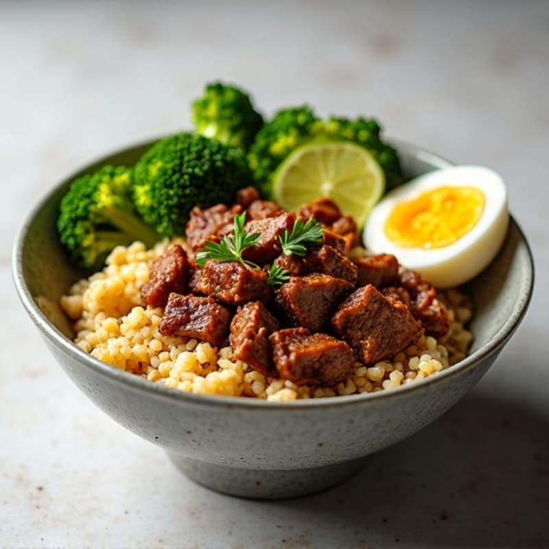 Savory Garlic Ginger Beef and Crispy Broccoli Rice Bowl