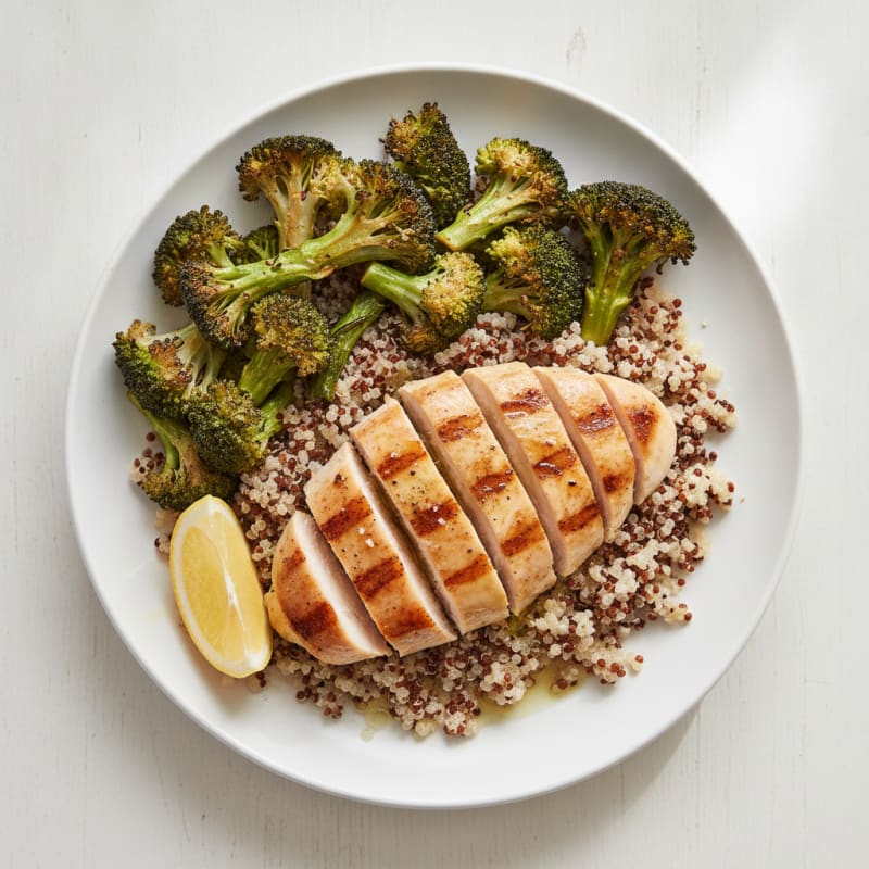 Grilled Chicken Breast with Quinoa and Roasted Broccoli
