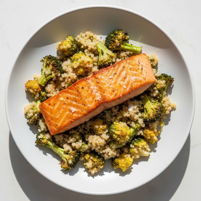 Seared Salmon with Roasted Broccoli and Quinoa