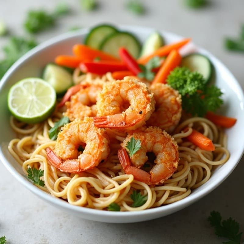 Crispy Shrimp with Peanut-Lime Rice Noodles and Fresh Vegetables