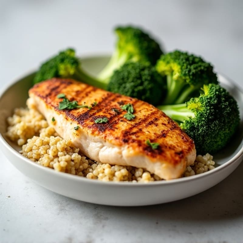 Grilled Chicken Breast with Quinoa and Roasted Broccoli