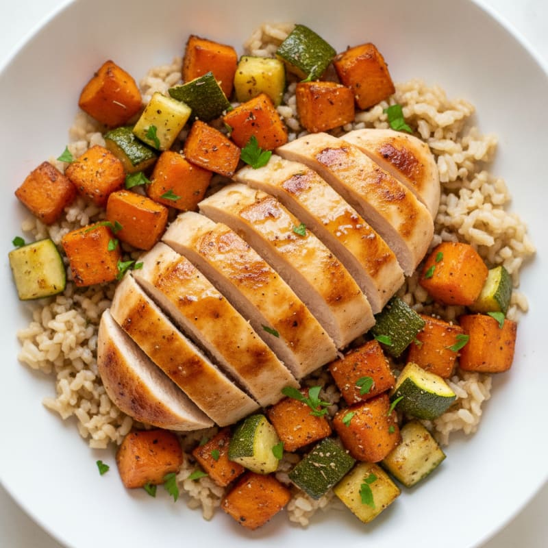 Chicken and Roasted Vegetable Rice Bowl