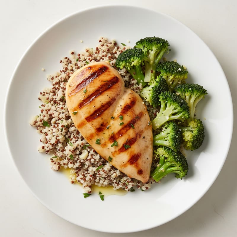 Grilled Chicken Breast with Quinoa and Steamed Broccoli
