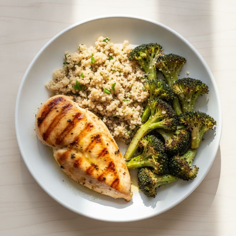 Grilled Chicken Breast with Quinoa and Roasted Broccoli