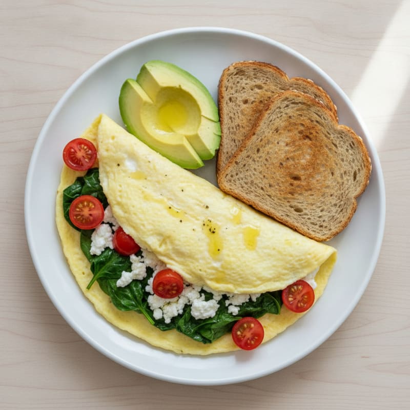 Egg White Spinach Omelette with Cottage Cheese and Cherry Tomatoes