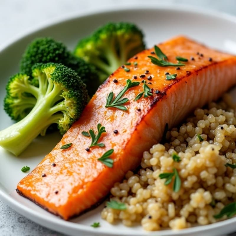 Seared Salmon with Roasted Broccoli and Quinoa