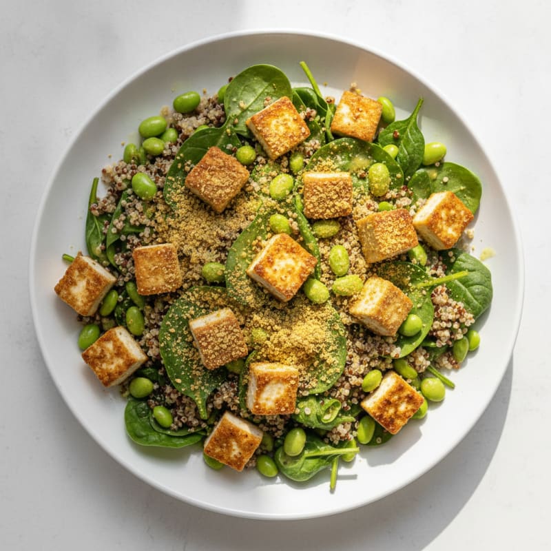 Crispy Tofu and Quinoa Power Salad with Edamame