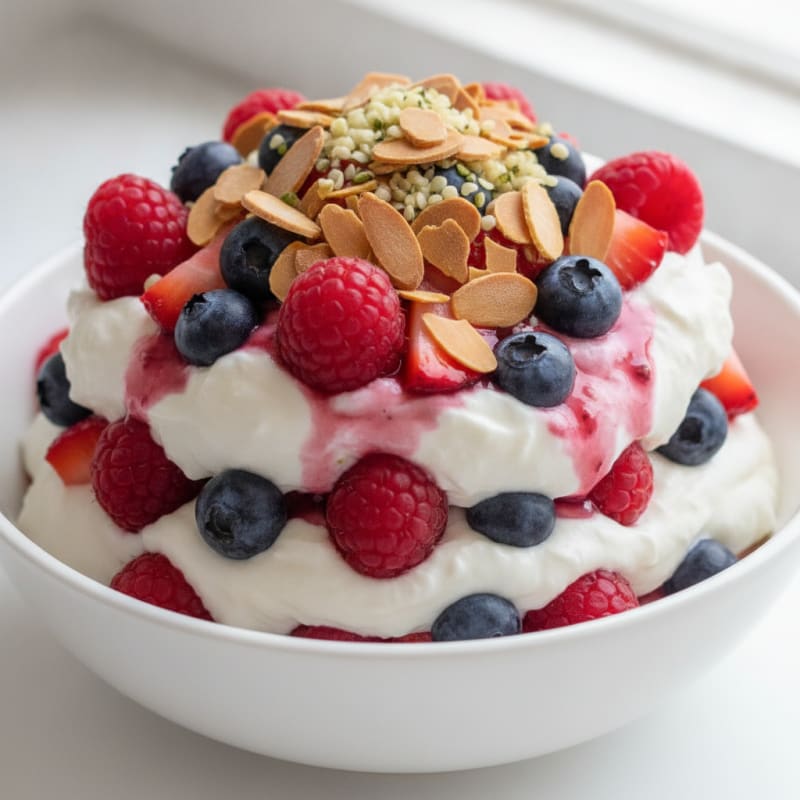 Greek Yogurt Protein Parfait with Mixed Berries and Almonds