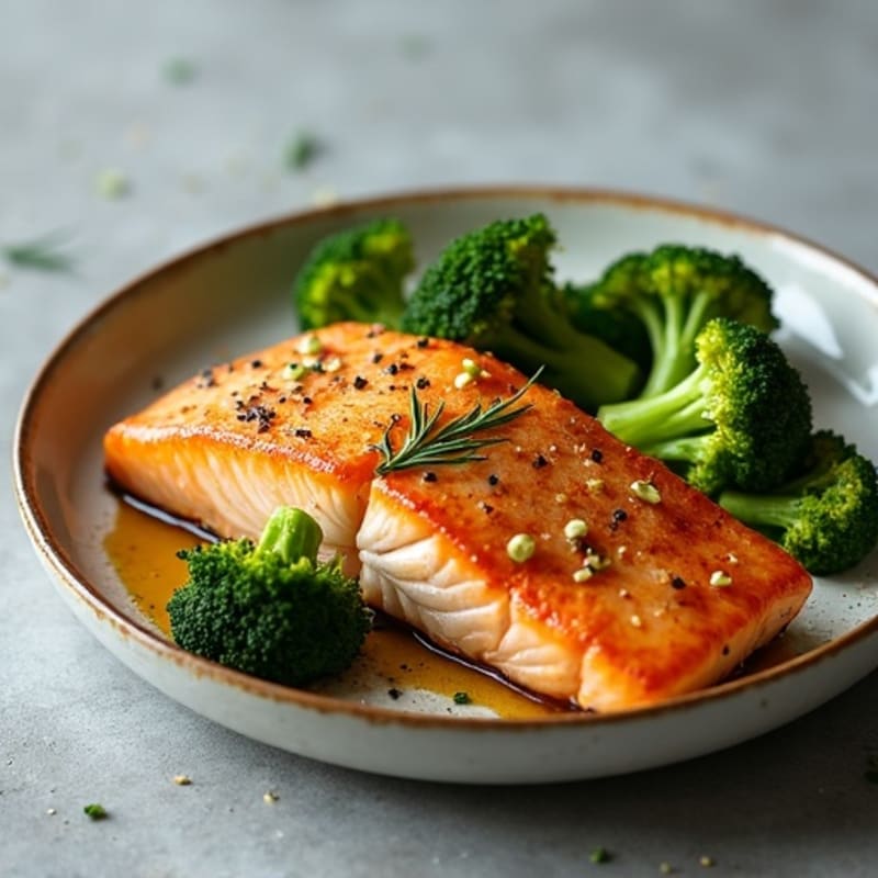Crispy Pan-Seared Salmon with Ginger-Garlic Roasted Broccoli
