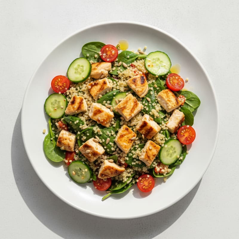 Grilled Chicken and Quinoa Salad with Spinach and Lemon Vinaigrette