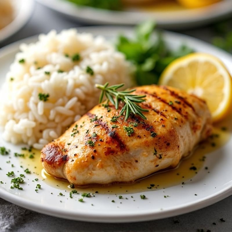Lemon Herb Roasted Chicken with Fluffy Rice