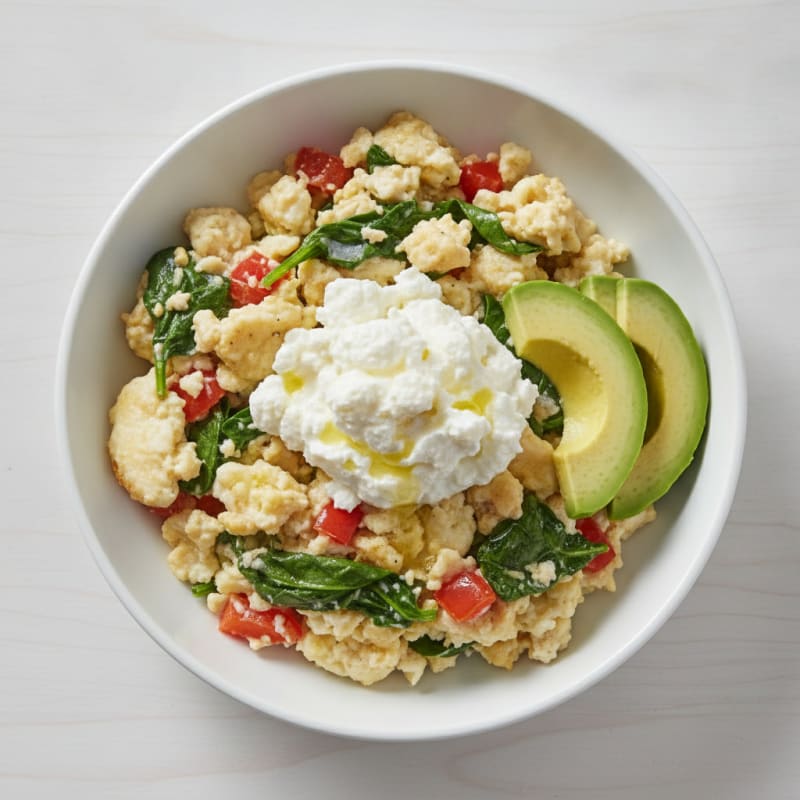Egg White Veggie Scramble with Cottage Cheese