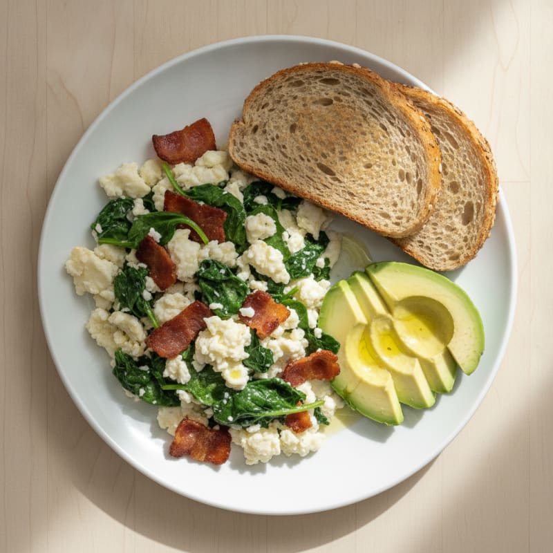 Egg White and Spinach Scramble with Turkey Bacon