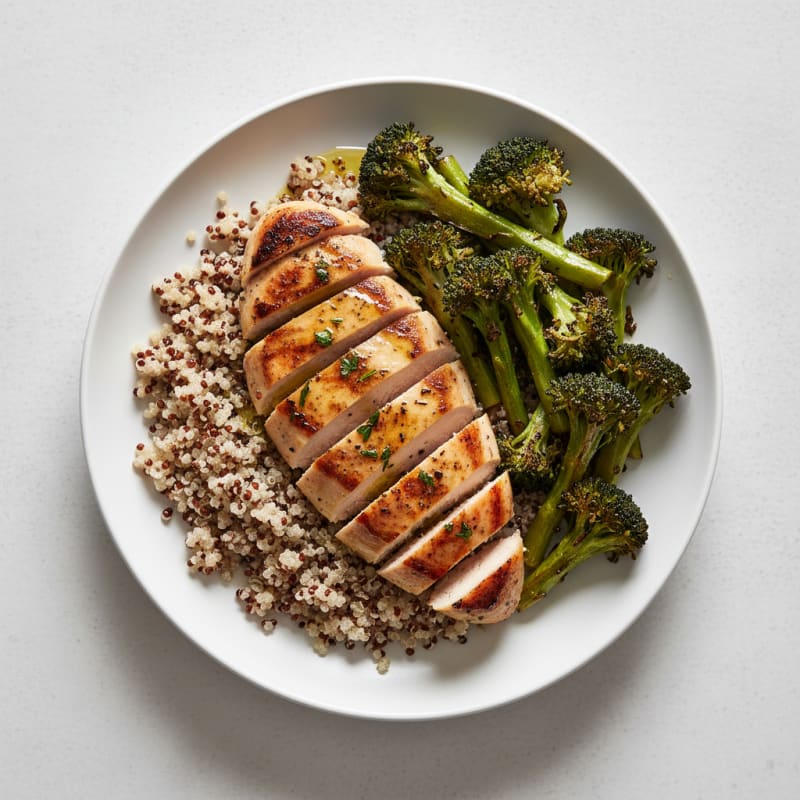 Grilled Chicken Breast with Roasted Broccoli and Quinoa