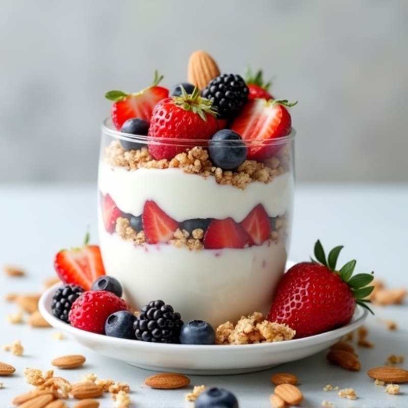 Greek Yogurt Parfait with Fresh Berries and Crunchy Almonds