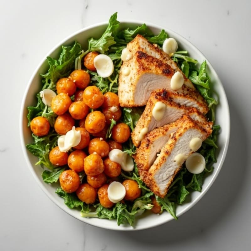 Crispy Roasted Chickpea and Sweet Potato Salad with Creamy Lemon-Tahini Dressing