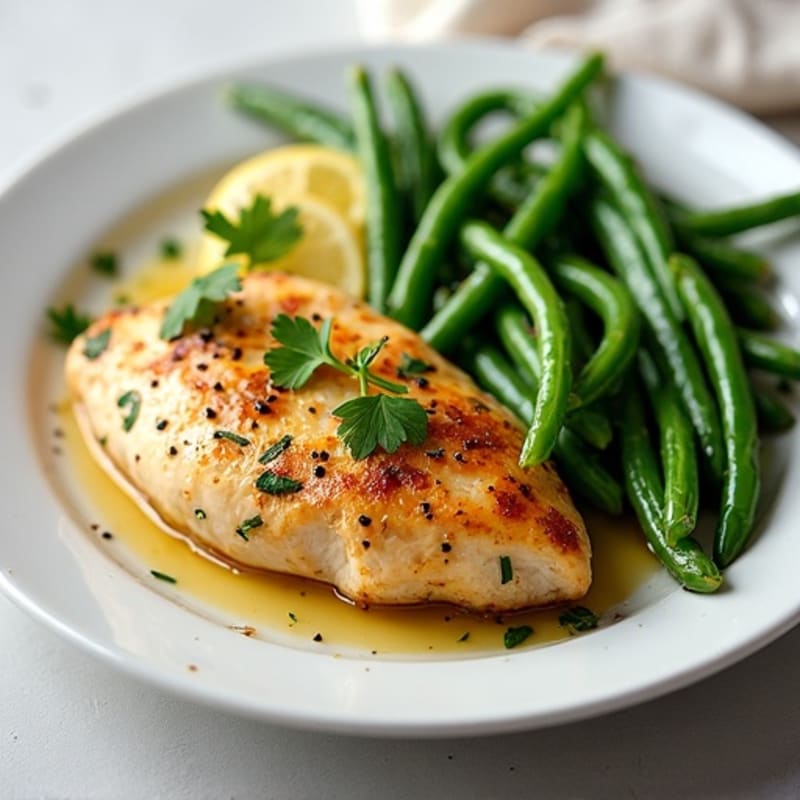 Lemon Garlic Pan-Seared Chicken with Roasted Green Beans
