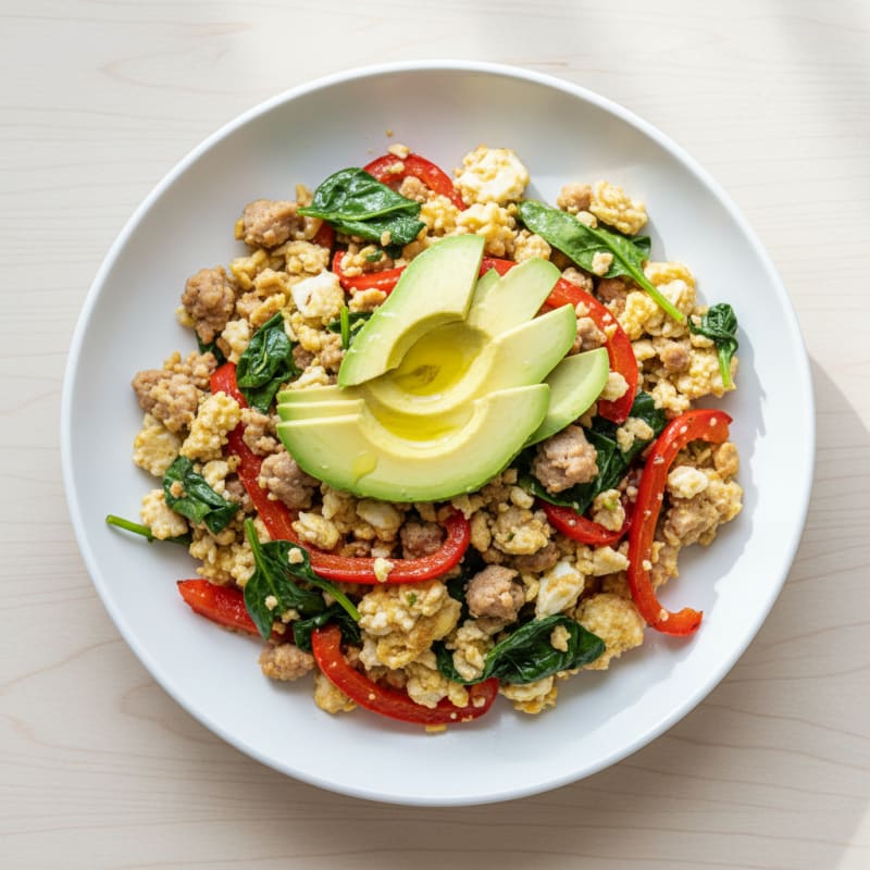 Egg White Veggie Scramble with Turkey Sausage